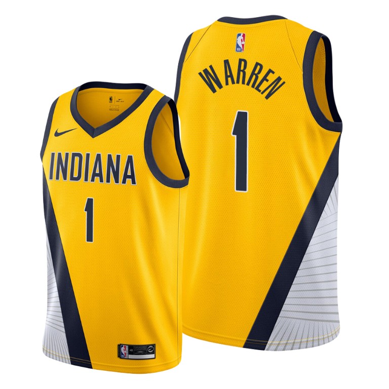 Men's Indiana Pacers #1 T.J. Warren Yellow Statement Edition Stitched Jersey
